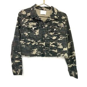 Tinsel‎ Town Crop Jean Shacket Shirt Jacket S Camo Green